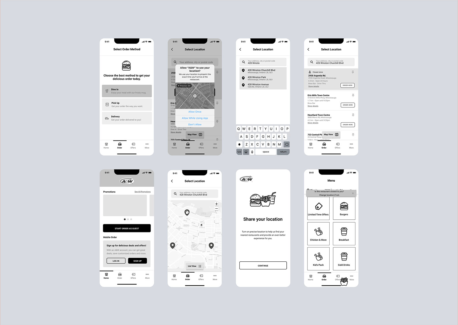 examples of three A&W design screens